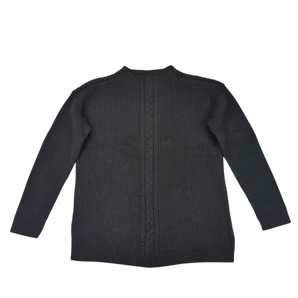 Talbots Womens Medium Black Lambswool Blend Cable Knit Sweater Pullover New Tags